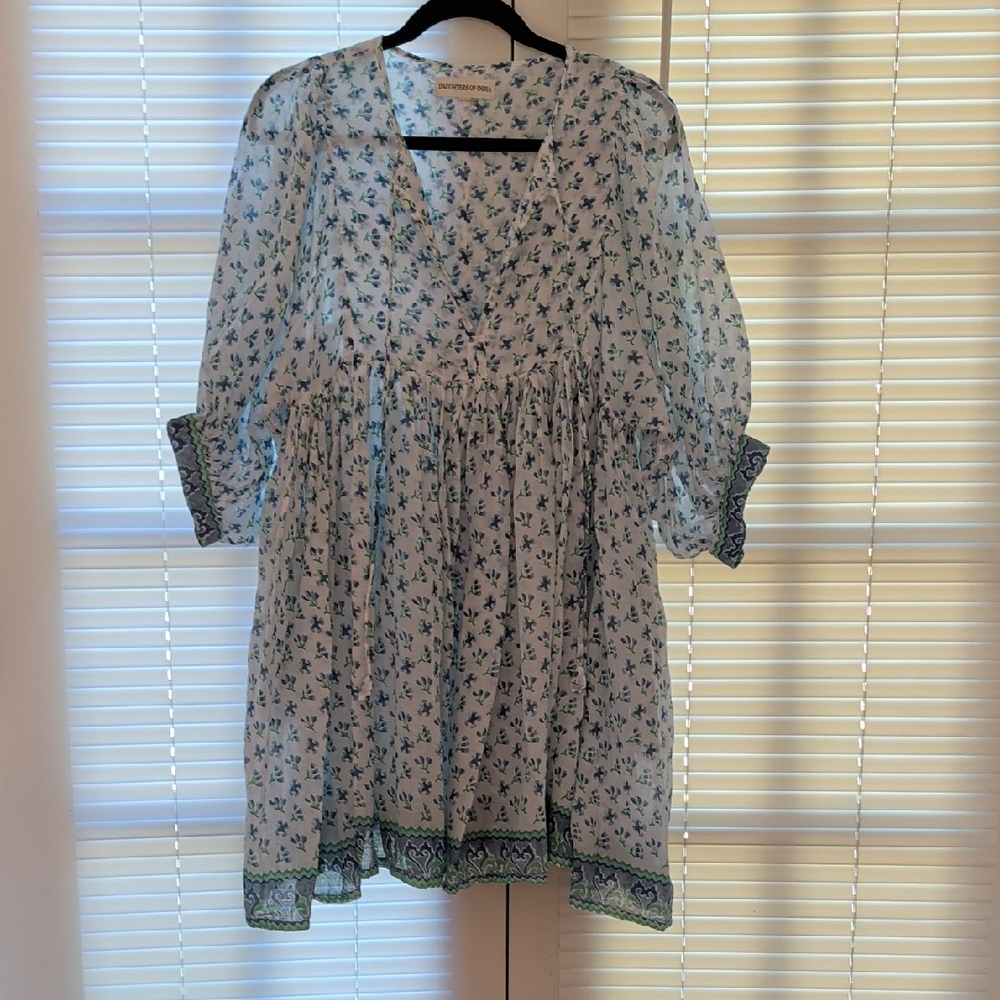 Daughters of India Blue and White Floral Tunic